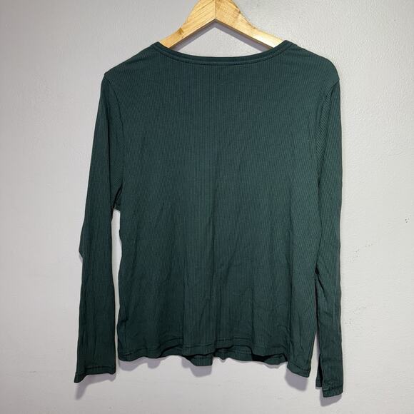 Old Navy Henley Women’s 2X Ribbed Long Sleeve Top Green Button V-Neck Tee Casual - Picture 2 of 6